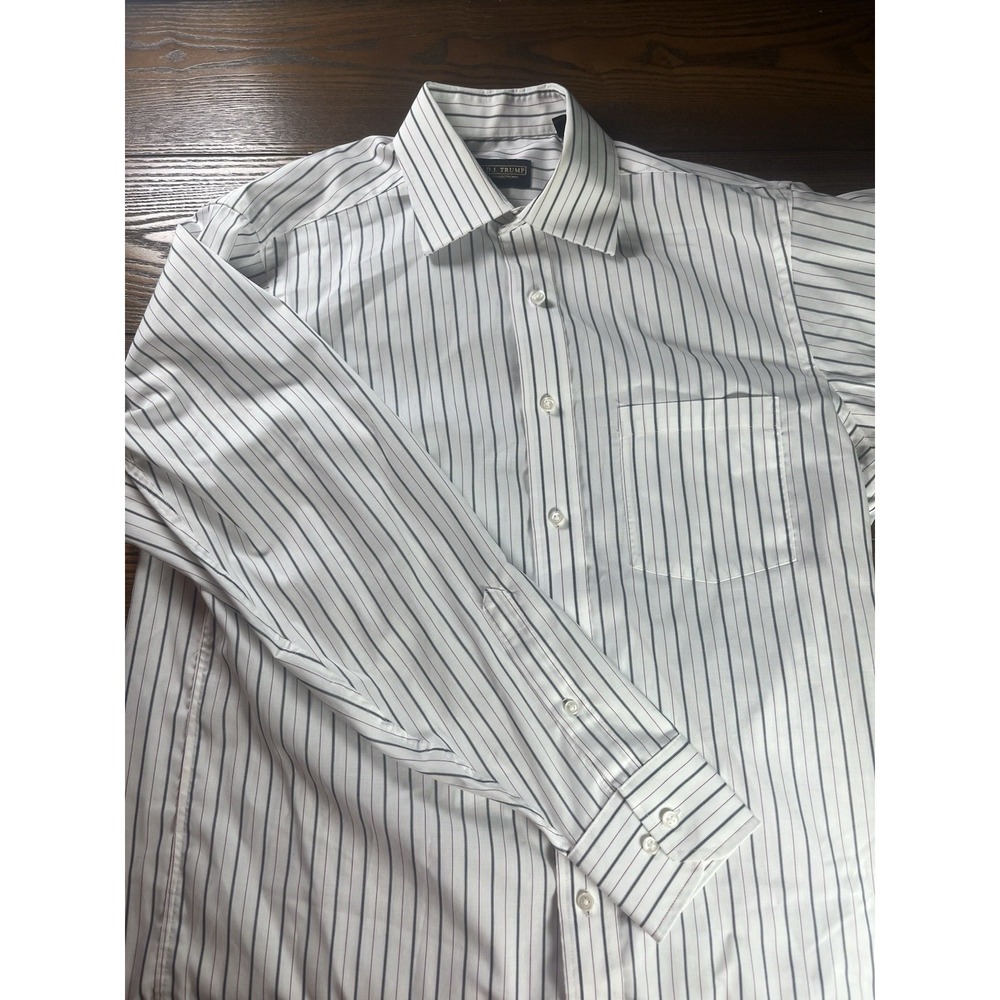 Donald Trump Signature Collection White Red Blue Stripe Dress Shirt 15.5 34/35